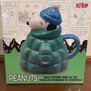 Peanuts Snoopy Blue and Green Ceramic Mug with Lid